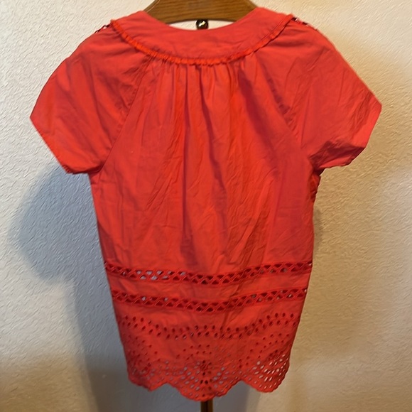 MADEWELL ~ Women’s Coral Eyelet Short Sleeve Cotton Top with Square Neckline - Picture 7 of 7